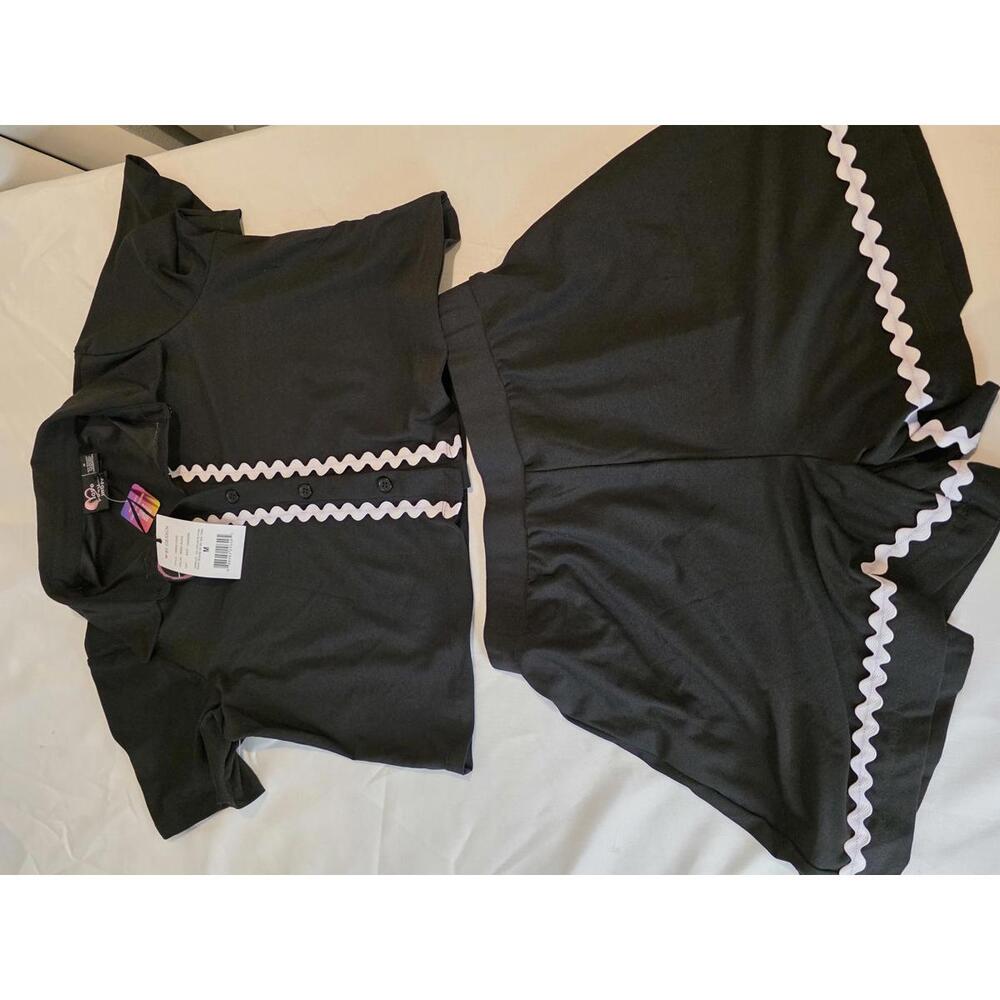 Women's 2 Piece Black PJ Short Sleeve Shirt and Shorts Set